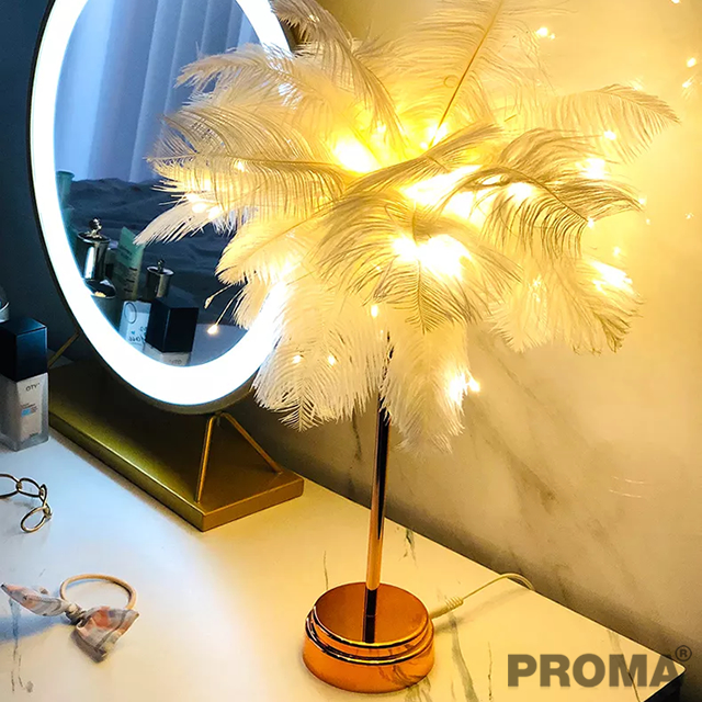 โคมไฟขนนก ไฟตกแต่งโต๊ะข้างเตียง ไฟ Led ตกแต่งห้องนอน Lighting Bedside Table  Decoration Led Night Light - Proma