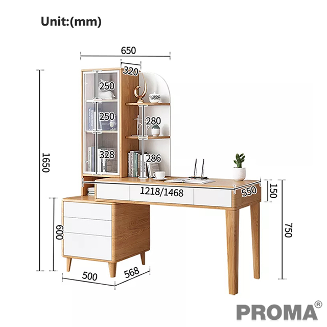 โต๊ะเขียนหนังสือ ปรับขยายได้ โต๊ะทำงานพร้อมตู้หนังสือ Wooden Furniture  Adjustable Expanding Table Writing Desk - Proma