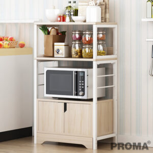 ชั้นวางของเอนกประสงค์ในครัว ตู้เก็บของโลหะพร้อมชั้นไม้ Kitchen Rack Storage  Cabinet Storage Shelf - Proma